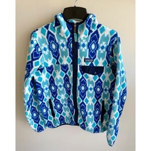 Patagonia Aztec Tribal Snap-T Synchilla Fleece Hooded Jacket Coat Womens Medium